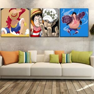 Tableau triptyque Luffy Law 3 panneaux impression coton lin One Piece
