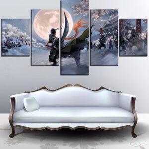 Tableau 5 panneaux One Piece représentant Roronoa Zoro exécutant sa technique Santoryu