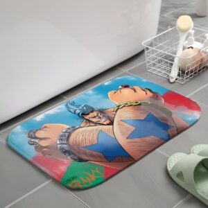 Tapis de douche en coton avec illustration Franky One Piece, motif détaillé de couleur, base antidérapante