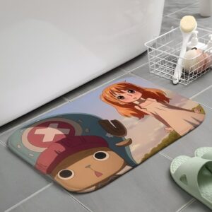 Tapis de bain One Piece design Nami et Chopper, coton doux antidérapant