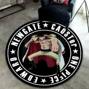 Tapis rond 100cm insigne Edward Newgate Whitebeard, One Piece design, base antidérapante