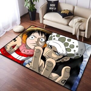 Tapis peluche Luffy et Law, design One Piece, dos antidérapant