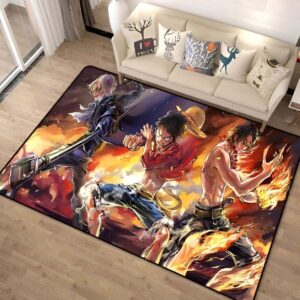Tapis One Piece représentant Ace Sabo et Luffy avec motifs fraternels et base antidérapante