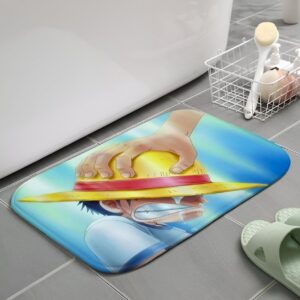 Tapis de salle de bain One Piece au motif du chapeau de paille, coton absorbant antidérapant
