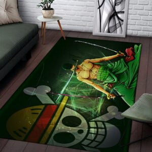 Tapis Zoro Sabreur One Piece polyester, trois katanas, dos antidérapant