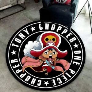Tapis rond 100cm à l'effigie du personnage Chopper de One Piece, motif coloré sur fond blanc