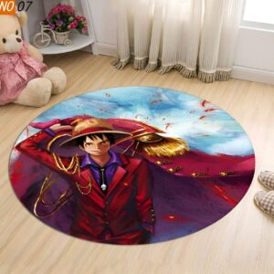 Tapis rond 100 cm représentant Luffy du manga One Piece, style déco chambre