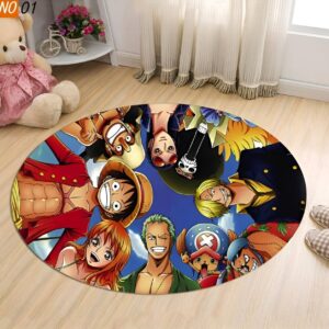 Tapis rond décoratif One Piece avec Luffy et son équipage motifs colorés dynamiques