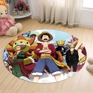 Tapis rond 100cm polyester avec illustration Luffy et ses compagnons One Piece pour chambre d'enfant