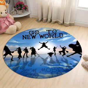 Tapis rond 100 cm motif Nouveau Monde et équipage One Piece, style manga chambre