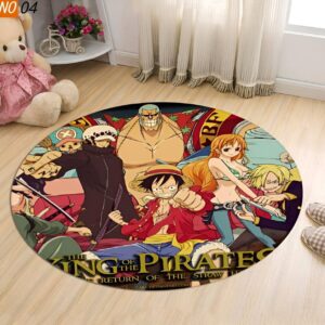 Tapis rond 100cm de l'équipage Mugiwara avec Luffy, Zoro, Sanji, Nami, Chopper, Robin, Usopp, Franky et Brook