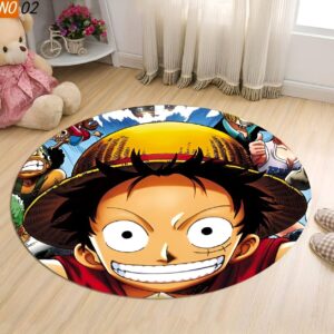 Tapis rond 100 cm avec Luffy dans son style aventure One Piece, polyester doux