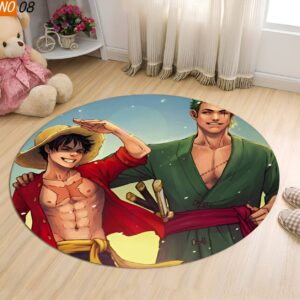 Tapis rond One Piece Luffy et Zoro illustration 100cm polyester antidérapant