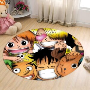 Tapis rond 100 cm style chibi montrant l'équipage Nakamas One Piece, polyester enfant