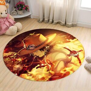 Tapis rond polyester motif Portgas D Ace One Piece