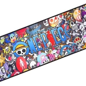 Tapis de souris grand format avec Jolly Roger et emblèmes iconiques One Piece, symboles manga