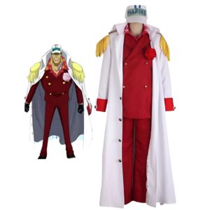 Costume cosplay Akainu Amiral Marine polyester blanc noir rouge