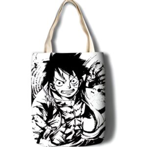 Tote bag coton noir et blanc One Piece avec motif manga