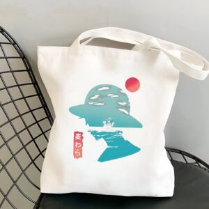 Tote bag toile de coton 38x35 cm avec Luffy en style graphique japonais