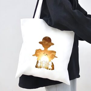 Tote bag One Piece Luffy et équipage face a un coucher de soleil en coton