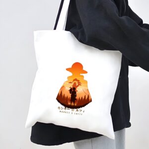 Tote bag One Piece Luffy devant motif montagnes en coton vegan
