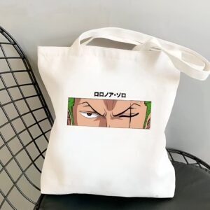 Tote bag One Piece Zoro épéiste sur fond vert en coton