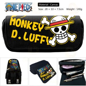 Trousse Luffy en toile canva avec trois compartiments de rangement, design Monkey D. Luffy One Piece