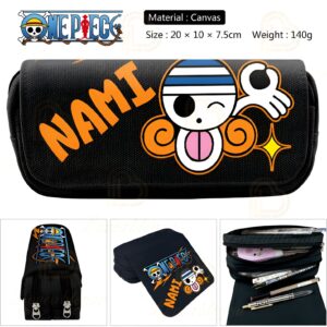 Trousse inspirée de Nami, design One Piece, trois compartiments, toile résistante