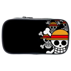 Trousse noire Jolly Roger Mugiwara flocage 3D blanc, nylon déperlant, 22 x 11 x 4.5 cm
