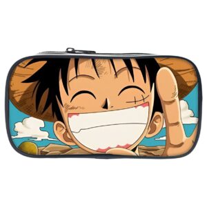 Trousse scolaire One Piece avec le sourire emblématique de Luffy en flocage digital 3D, motif Chapeau de Paille