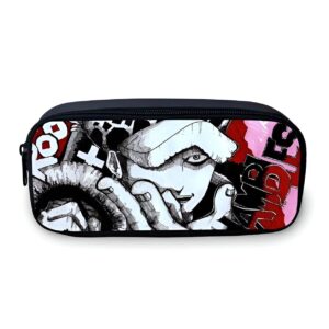 Trousse scolaire One Piece au design Trafalgar Law avec flocage 3D en nylon noir et rouge