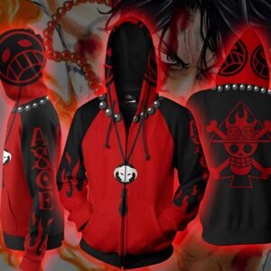 Veste hoodie Ace Poings Ardents en impression 3D, coton-polyester, style One Piece avec design Fire Fist