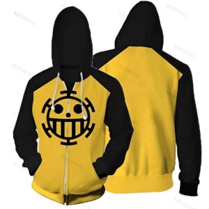 Veste hoodie One Piece Trafalgar Law avec Jolly Roger Heart Pirates