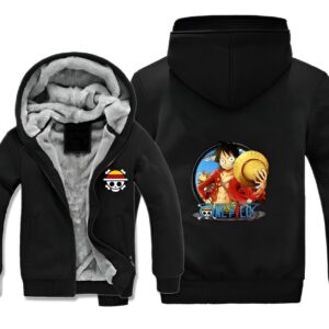 Veste polaire Luffy One Piece avec doublure chaleureuse, design aventure Chapeau de Paille