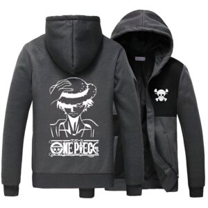 Veste polaire Luffy Chapeau Paille, design One Piece, capuche protectrice