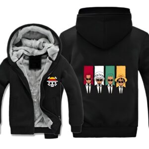 Veste polaire One Piece avec Shanks, Law, Zoro et Luffy illustrés, doublure polaire