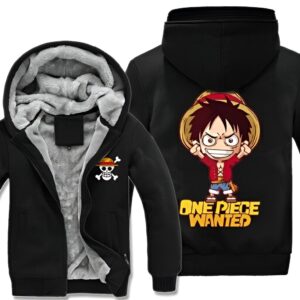 Veste polaire synthétique Monkey D. Luffy Wanted One Piece avec motif avis de recherche