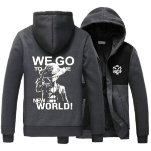 Veste polaire zippée Grand Line One Piece, design manga aventure, polyester doux, capuche ajustable
