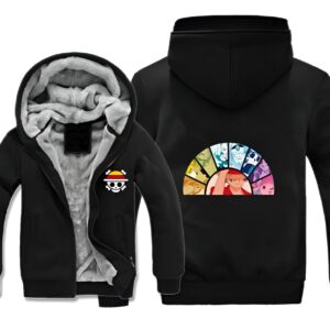 Veste polaire Mugiwara One Piece, symbole équipage Chapeau de Paille, couleur noir bleu
