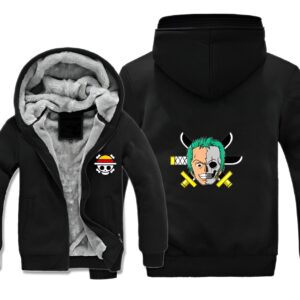 Veste polaire zippée Roronoa Zoro One Piece, design épéiste, doublure polaire