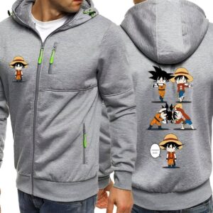 Veste sweat Luffy Goku crossover gris One Piece Dragon Ball