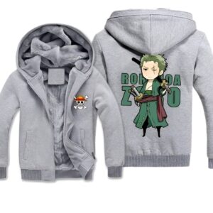Hoodie Zoro gris One Piece, veste à capuche impression graphique Zoro bretteur